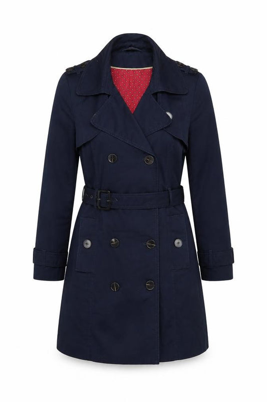 M&S Women's Navy UK 14 Belted Double-Breasted Trench Coat