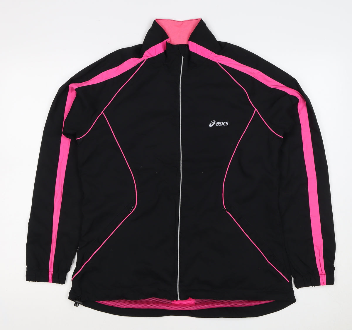 ASICS Women’s Black Pink L Windbreaker Running Jacket Full Zip