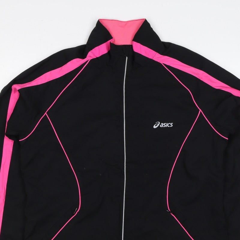 ASICS Women’s Black Pink L Windbreaker Running Jacket Full Zip