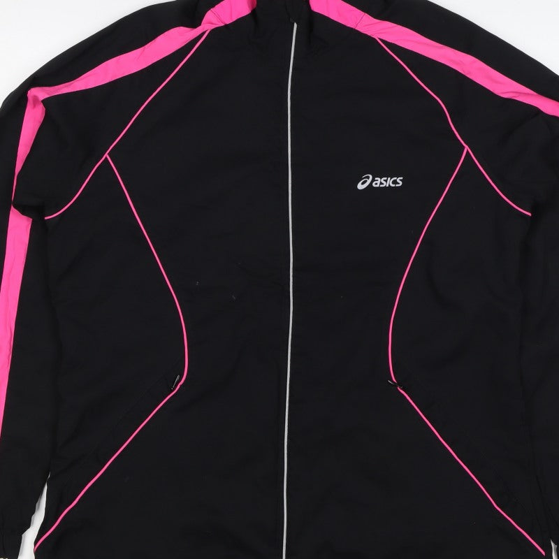 ASICS Women’s Black Pink L Windbreaker Running Jacket Full Zip
