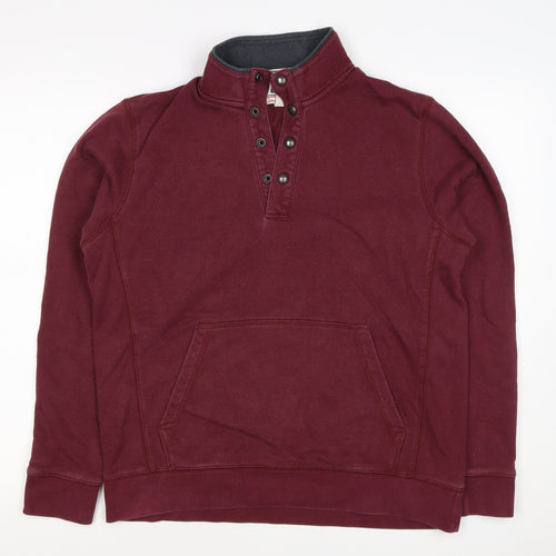 Lands' End Men’s Red M Henley High Neck Snap Sweatshirt Pockets
