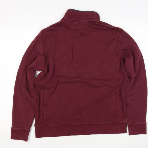 Lands' End Men’s Red M Henley High Neck Snap Sweatshirt Pockets