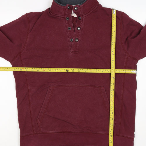 Lands' End Men’s Red M Henley High Neck Snap Sweatshirt Pockets