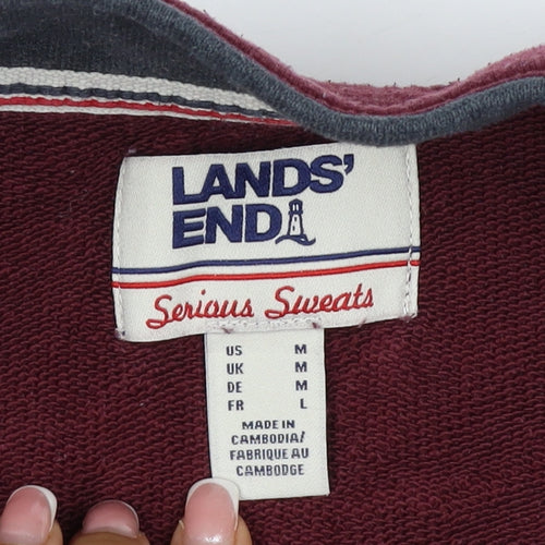 Lands' End Men’s Red M Henley High Neck Snap Sweatshirt Pockets
