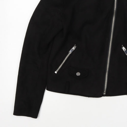 Papaya Women’s Black UK 14 Biker Jacket Faux Suede Zip