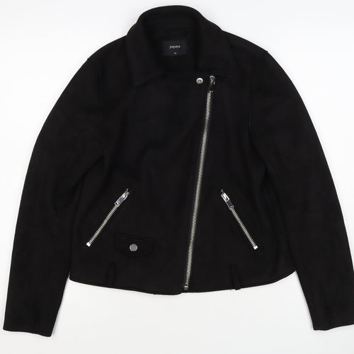 Papaya Women’s Black UK 14 Biker Jacket Faux Suede Zip