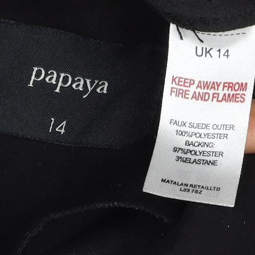 Papaya Women’s Black UK 14 Biker Jacket Faux Suede Zip