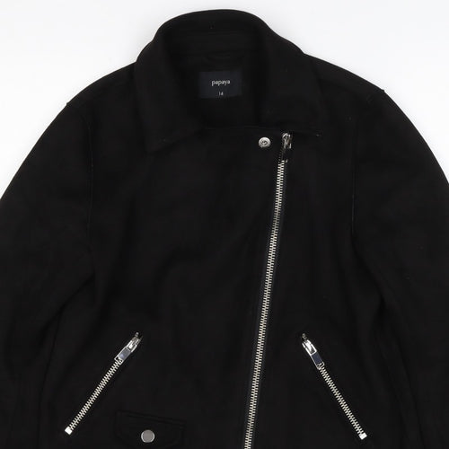 Papaya Women’s Black UK 14 Biker Jacket Faux Suede Zip