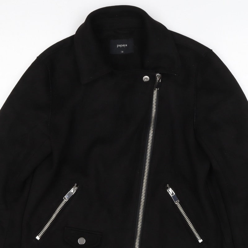 Papaya Women’s Black UK 14 Biker Jacket Faux Suede Zip