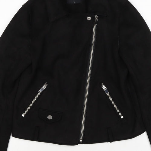 Papaya Women’s Black UK 14 Biker Jacket Faux Suede Zip
