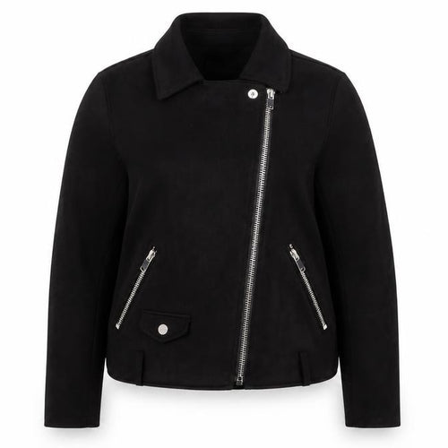 Papaya Women’s Black UK 14 Biker Jacket Faux Suede Zip