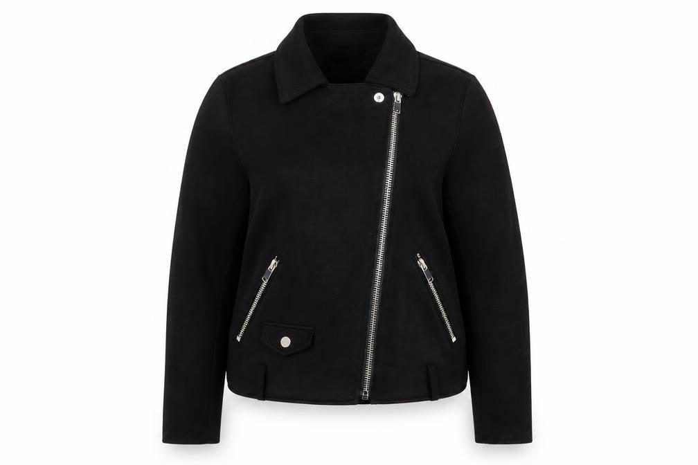 Papaya Women’s Black UK 14 Biker Jacket Faux Suede Zip