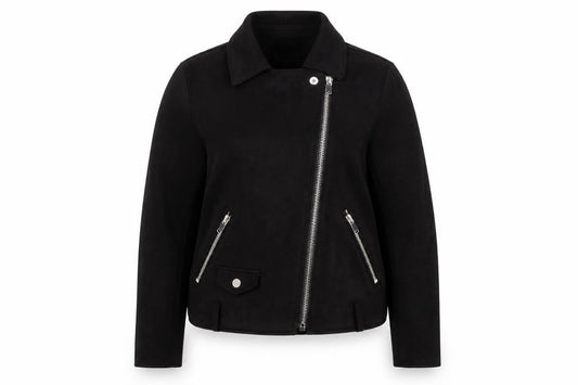 Papaya Women’s Black UK 14 Biker Jacket Faux Suede Zip
