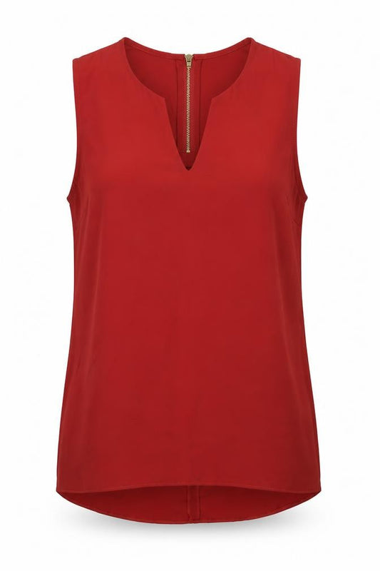 Next Women Red UK 14 Sleeveless V-Neck Zip Blouse Top