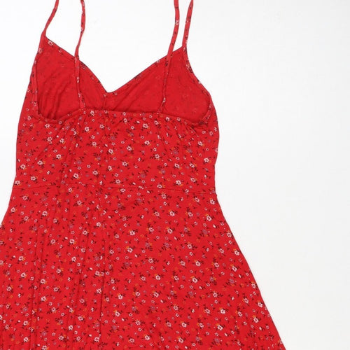 Boohoo Women Red Floral One Shoulder Fit & Flare Dress UK 12