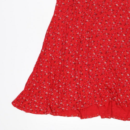 Boohoo Women Red Floral One Shoulder Fit & Flare Dress UK 12