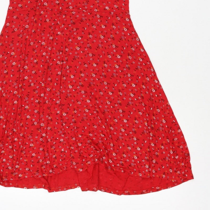 Boohoo Women Red Floral One Shoulder Fit & Flare Dress UK 12