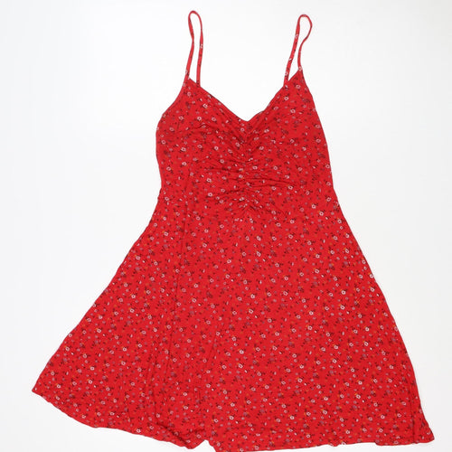 Boohoo Women Red Floral One Shoulder Fit & Flare Dress UK 12