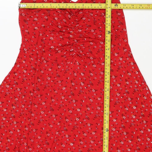 Boohoo Women Red Floral One Shoulder Fit & Flare Dress UK 12