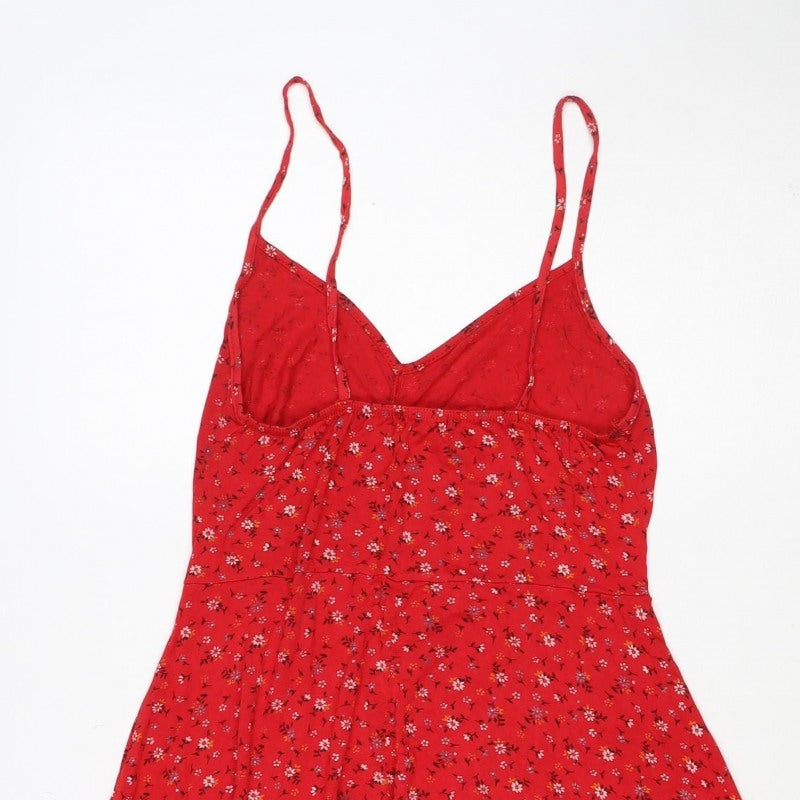 Boohoo Women Red Floral One Shoulder Fit & Flare Dress UK 12