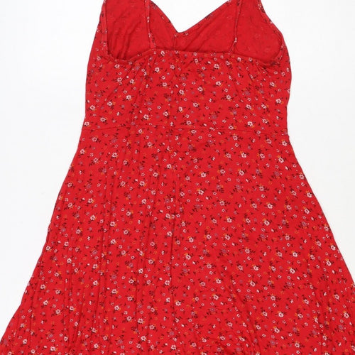 Boohoo Women Red Floral One Shoulder Fit & Flare Dress UK 12