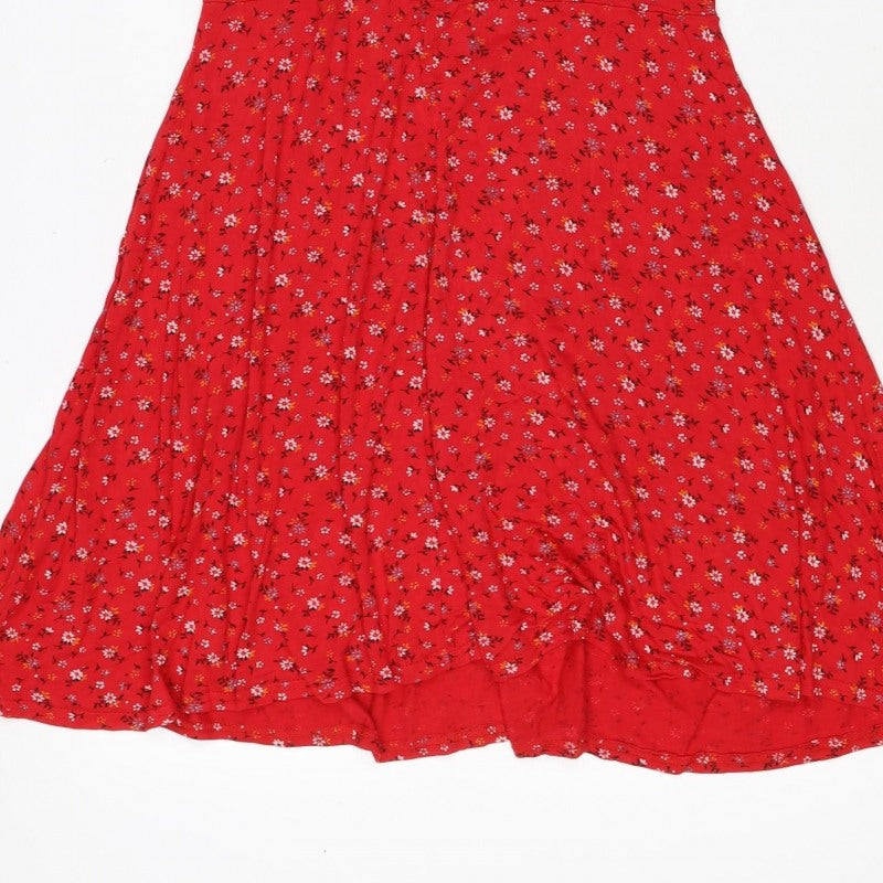 Boohoo Women Red Floral One Shoulder Fit & Flare Dress UK 12