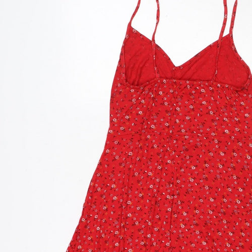 Boohoo Women Red Floral One Shoulder Fit & Flare Dress UK 12