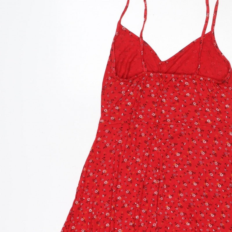Boohoo Women Red Floral One Shoulder Fit & Flare Dress UK 12