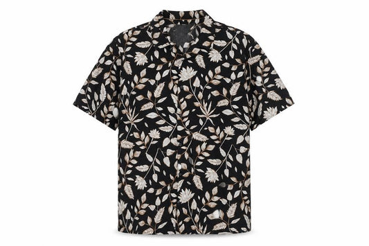 Front view of Autograph Men’s Black Floral Short Sleeve Button-Up Shirt 3XL