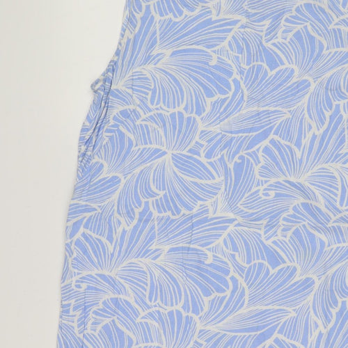 M&S Collection Women’s Blue Floral Linen Blend Fit & Flare Dress UK 14