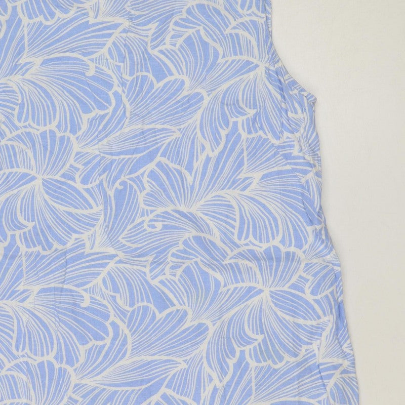 M&S Collection Women’s Blue Floral Linen Blend Fit & Flare Dress UK 14