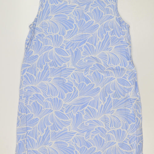 M&S Collection Women’s Blue Floral Linen Blend Fit & Flare Dress UK 14