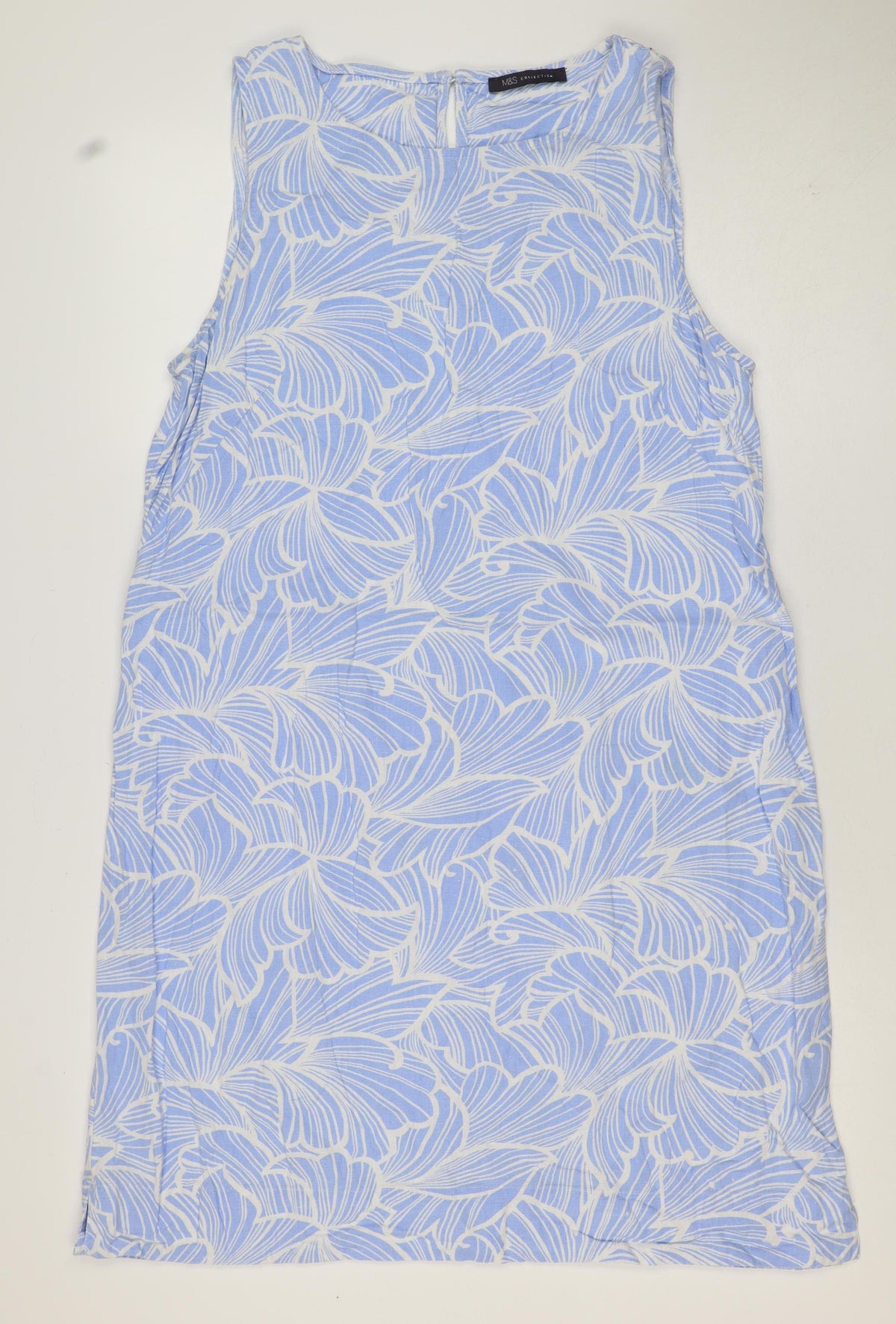 M&S Collection Women’s Blue Floral Linen Blend Fit & Flare Dress UK 14