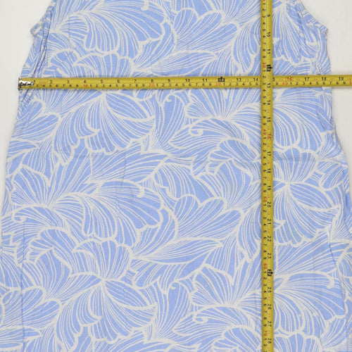M&S Collection Women’s Blue Floral Linen Blend Fit & Flare Dress UK 14