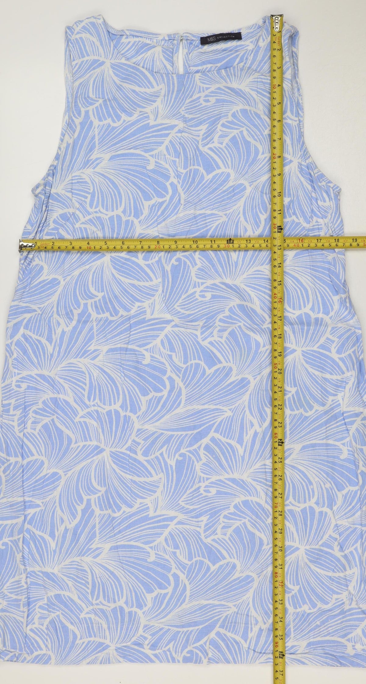 M&S Collection Women’s Blue Floral Linen Blend Fit & Flare Dress UK 14