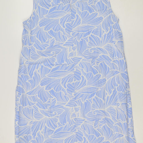M&S Collection Women’s Blue Floral Linen Blend Fit & Flare Dress UK 14