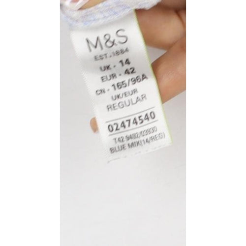 M&S Collection Women’s Blue Floral Linen Blend Fit & Flare Dress UK 14