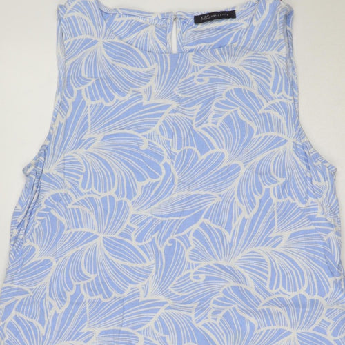 M&S Collection Women’s Blue Floral Linen Blend Fit & Flare Dress UK 14