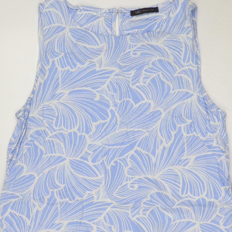 M&S Collection Women’s Blue Floral Linen Blend Fit & Flare Dress UK 14