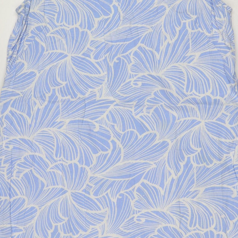 M&S Collection Women’s Blue Floral Linen Blend Fit & Flare Dress UK 14
