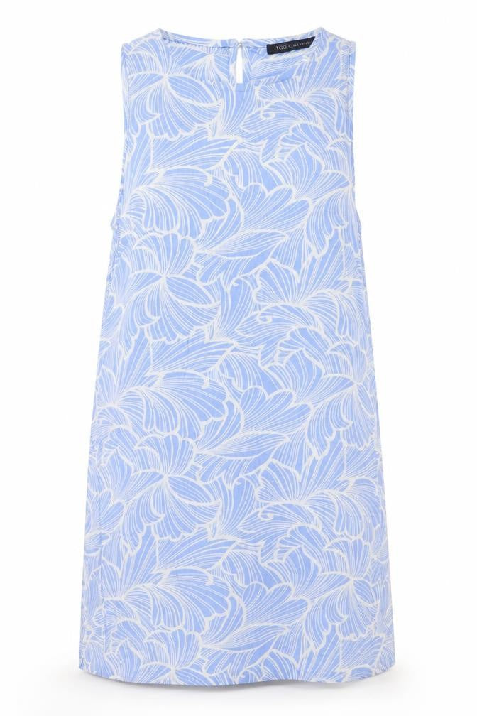 M&S Collection Women’s Blue Floral Linen Blend Fit & Flare Dress UK 14