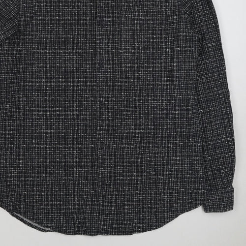 River Island Men's Black M Long Sleeve Check Band Collar Button-Up Shirt
