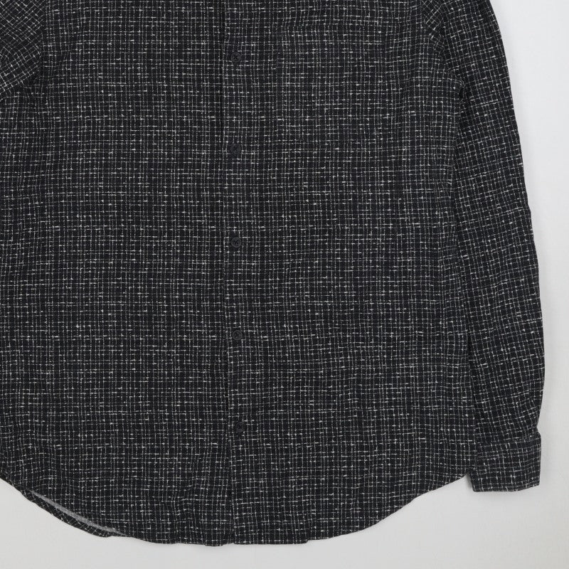 River Island Men's Black M Long Sleeve Check Band Collar Button-Up Shirt