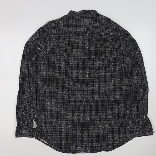 River Island Men's Black M Long Sleeve Check Band Collar Button-Up Shirt