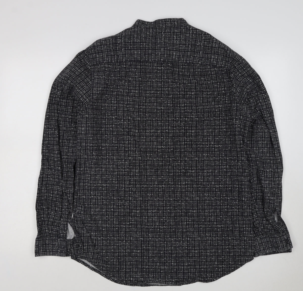 River Island Men's Black M Long Sleeve Check Band Collar Button-Up Shirt