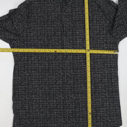 River Island Men's Black M Long Sleeve Check Band Collar Button-Up Shirt
