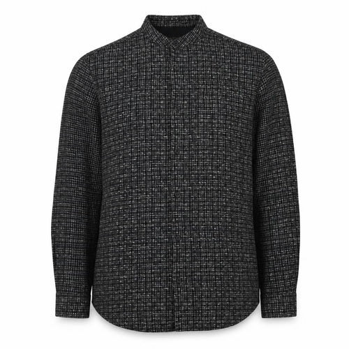 River Island Men's Black M Long Sleeve Check Band Collar Button-Up Shirt