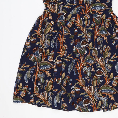 Lenka Women Blue Paisley Size 10 One Shoulder Tiered Mini Dress