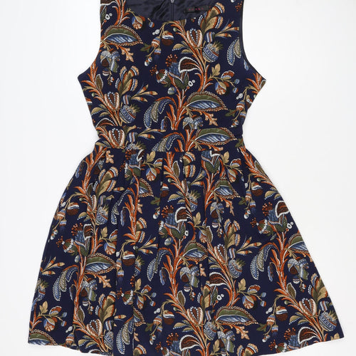 Lenka Women Blue Paisley Size 10 One Shoulder Tiered Mini Dress