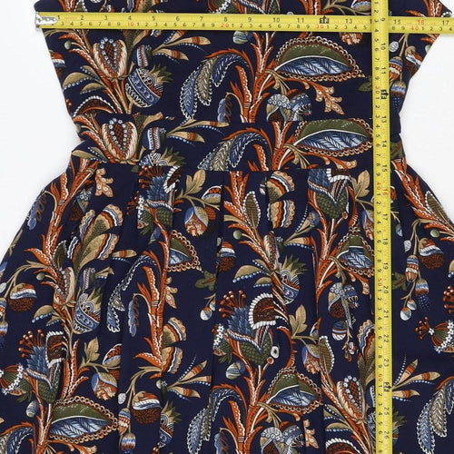 Lenka Women Blue Paisley Size 10 One Shoulder Tiered Mini Dress